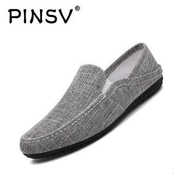 PINSV Canvas Slip On Men Driving Loafers Casual Breathable Shoes (Grey) - intl  