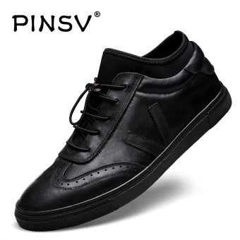 PINSV Genuine Leather Men's Breathable Business Leather Shoes Casual Sneakers (Black) - intl  