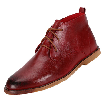 PINSV Genuine Leather Men's Casual Boots Ankle Boots (Red) - intl  