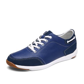 PINSV Leather Men's Fashion Lace-up Sneaskers (Blue) (Intl)  