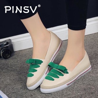 PINSV Leather Women's Flats Shoes Casual Anti-skid Loafers (Green) - intl  