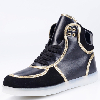 PINSV Men's Casual Shoes LED Fashion Sneakers High Cut (Black)  