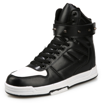 PINSV Rivets Lovers Casual Sneakers High Cut Shoes (Black/White)  