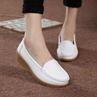 PINSV Sepatu Kulit Wanita Mengenakan Sepatu Sandal Mah Anti Selip Loafers (Putih)  
