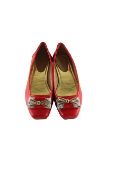 Pla Sepatu Wanita - Domba Red Pita Lapis Besi - Merah  