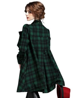 Plaid Pattern Stand Collar Bow Feminine Coat Red  