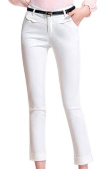 Plain Casual Cotton Blends Regular Womens Pants White  