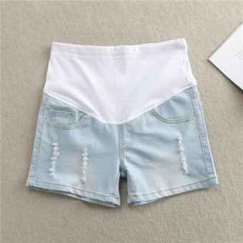Plaka Denim Shorts Summer Jeans for Maternity Pregnant Women Elastic Waist Shorts,M  