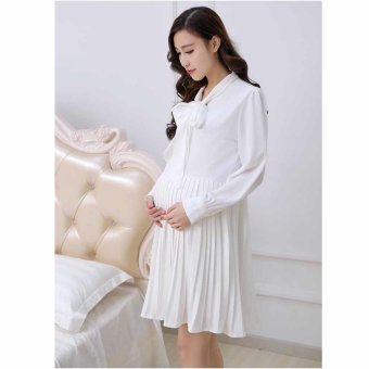 Plaka Large Size Maternity Skirt Casual Ledies Dresses Long Sleeve ,White,M  