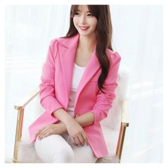 Plus Size Fashion Women Slim Coat One Button Long Sleeve Short Suit Lady Outerwear Ladies Casual Jacket (Pink) - intl  