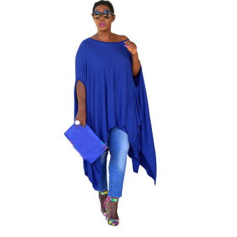Plus Size Ladies Asymmetric Hem Long maxi Dress Casual Summer Large Skirt Tops (Blue)  