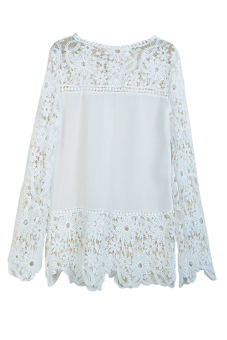 Plus Size Women's Chiffon Lace Crochet Hollow Out Long Sleeve Shirt Blouse White L - intl  