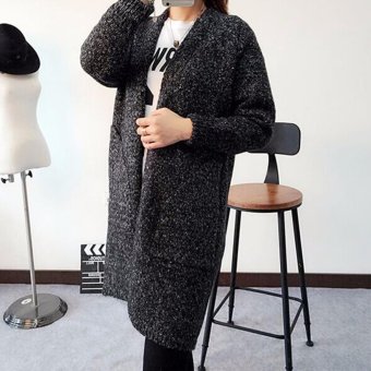 Pop Women Sweater Long Cardigan Long Sleeve Loose Thick Knitted Cardigan Deep Gray - intl  