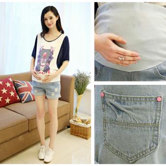 Pregnant Women Shorts Maternity Shorts Care Belly Pants Denim Shorts (Light Blue) - intl  