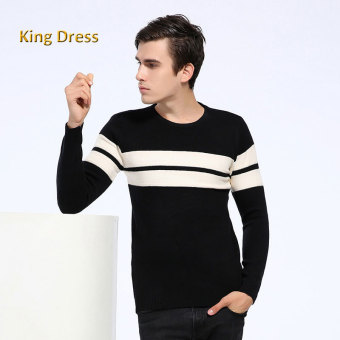 Pullover Long Sleeve O-neck Striped Fashion Slim Men Sweater(Black) - intl  