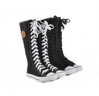 Punk Rock Canvas Boot Sneaker Flat Lace Up Knee High  