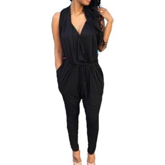 Qiaosha ZANZEA 2016 Summer Style Womens Sexy Sleeveless Long Rompers Female Casual Jumpsuit Solid V Neck Trousers Playsuits Plus Size Overalls Black - Intl  