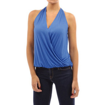 Qiaosha ZANZEA Sexy V Neck Plus Size Summer 2016 Women Sleeveless Halter Blusas Femininas Fashion Casual Blouses Solid Elegant Tops Shirts Light Blue - Intl  