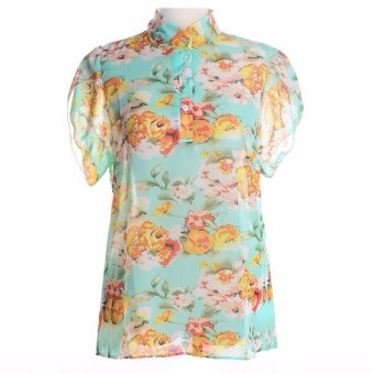 Quality Summer Style Tops Flower Print Cheap Clothes China Chiffon Casual Female Blusa Renda Fashion T Shirt Women Tops Tee S-2XL Style 3  