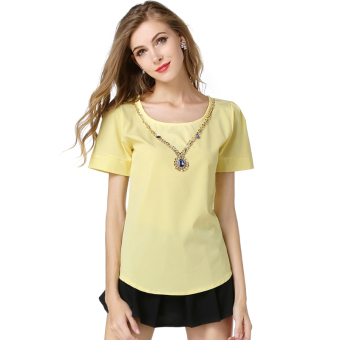 Queen Chiffon Blouse Tops Fashion T-shirt(Yellow)  