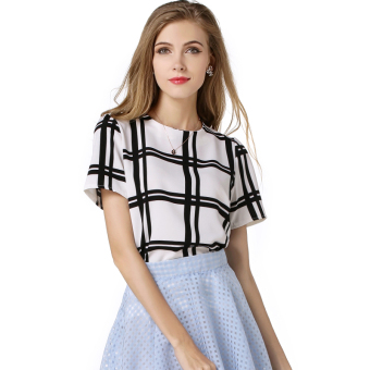 Queen Fashion Plaid T-shirt Blouse Tops(White)  