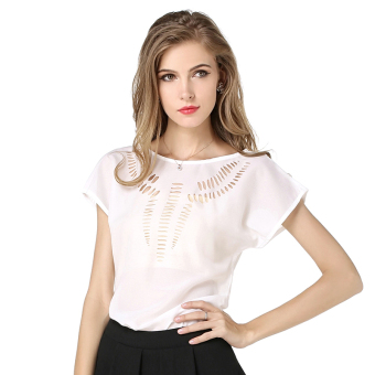 Queen Lotus sleeve chiffon T-shirt Tops(White)  