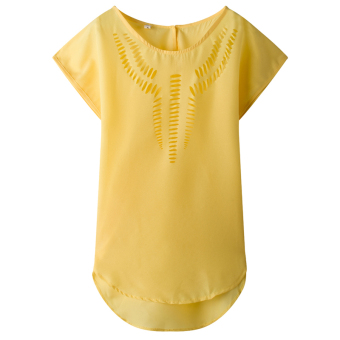 Queen Lotus sleeve chiffon T-shirt Tops(Yellow)  