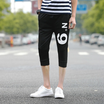 Queen Men's No.9 Printed Sports Pants Harem Guardian Shorts(Black) - intl  