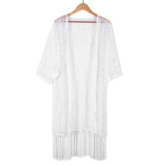 Queen more fashion long lace swimwear cover-UPS white cardigan long sleeve tassel (Intl) - intl  