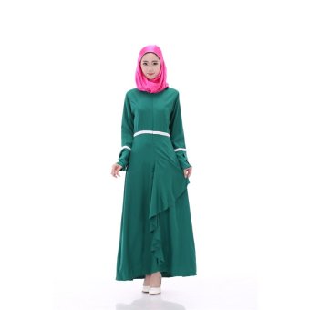 Queen Muslim women's long sleeve lotus leaf hem dress (Green)  