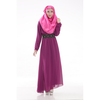Queen Saudi Arabia Arab Muslim Women Chiffon Dress(Purple)  