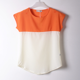 Queen Splice Chiffon Blouse Tops T-shirt(Orange)  