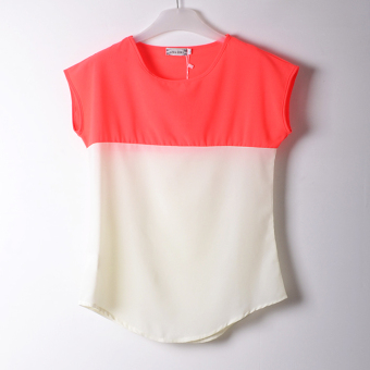 Queen Splice Chiffon Blouse Tops T-shirt(watermelon red)  