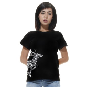 Raofe Running Deer Ladies T-shirt Standard Kaos Distro Wanita - Hitam  
