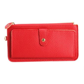 Red Faux Leather Women Wallet Card Holder Clutch Coin Purse with Wristlet- Intl  