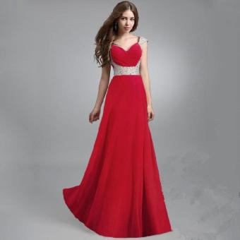 RED New Fashion Women Dress Casual Summer Dress Long Bohemian Wedding Dress Party Solid Evening Dress Pink Red Sky Blue - intl  