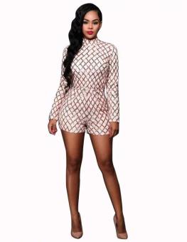 Relaxlama Women's New Checks Sequins Long Sleeve Short Pants Jumpsuit Playsuit Cocktail Wear Romper White N270 - intl  