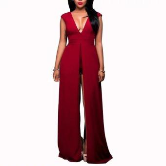 Relexlama Women's New Maxi Long Dress V-neck Backless Slit Thigh Short Pants Clubwear Cocktail Party Night Dresses Red N281 - intl  