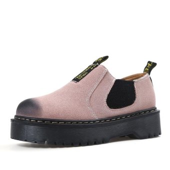 Retro Slip On Flat Platform Sneakers Women Korean Breathable Height Increasing Shoes (Pink) - intl  
