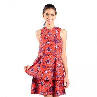 Rianty Batik Dress Wanita Flower Leila - Merah  