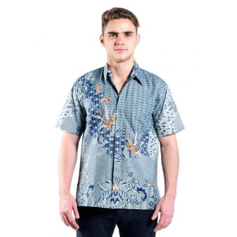 Rianty Batik Hem Pria Batik Pola Leaf - Biru  