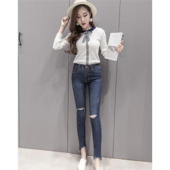 Ripped Fading Hole Jeans Women`s Trend Denim Skinny Distressed Jeans for Women Jean Pencil Pants Cropped Plus Size - intl  
