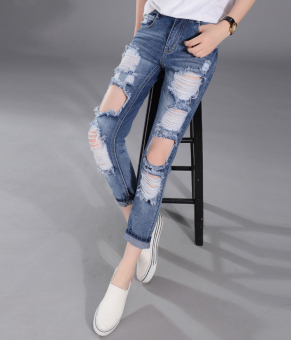 Ripped Jeans For Women Loose Personality Hole High Waist Leisure Harlan Jeans Plus Size Dark blue - intl  