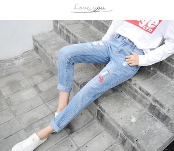 Roselady 2017 Spring Harlan Pants Stickers Corners Jeans Fashion Skinny Pants Pencil Pants All-match Straight Jeans?Light Blue? - intl  