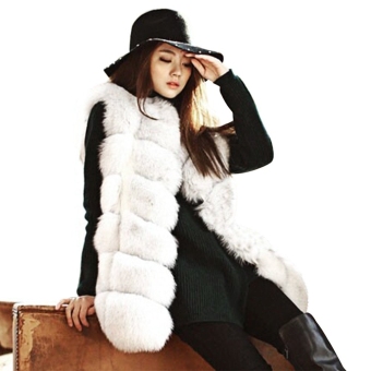 Round Neck Sleeveless Faux Fur Women's Waistcoat S White (Intl)  