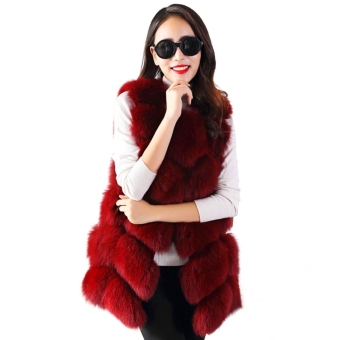 Round Neck Sleeveless Faux Fur Women's Waistcoat S Wine Red (Intl)  