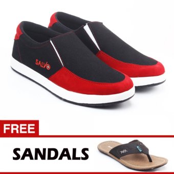 Salvo sepatu slip on A01 hitam/merah free ZR05  