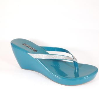 Sandal Wedges Wanita Fashionable Aqua KLB-7037  