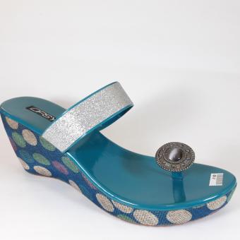 Sandal Wedges Wanita Fashionable Biru Polkadot KLB-7026  