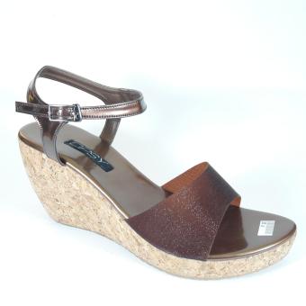 Sandal Wedges Wanita Fashionable Coklat Gabus KLB-7010  